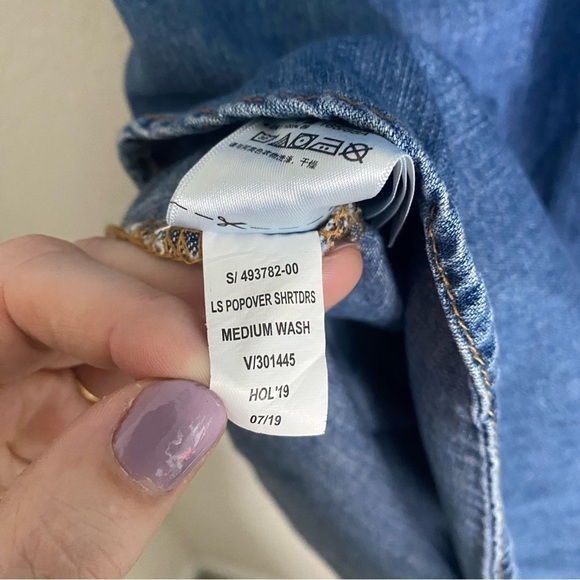 Gap Denim Popover Shirt Dress Tie Waist Size Small - Picture 4 of 6